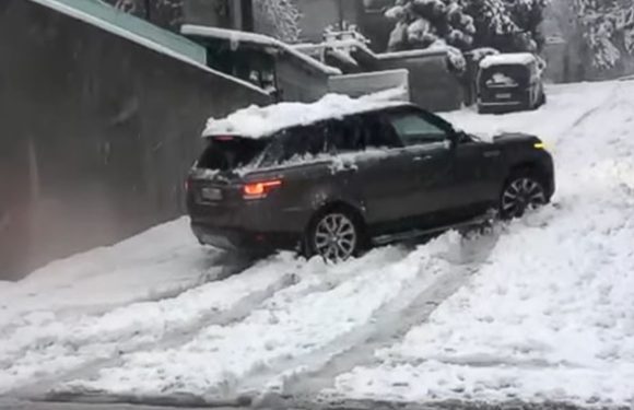 Range Rover ни со зимски пневматици не може да искачи мала нагорнина (видео)