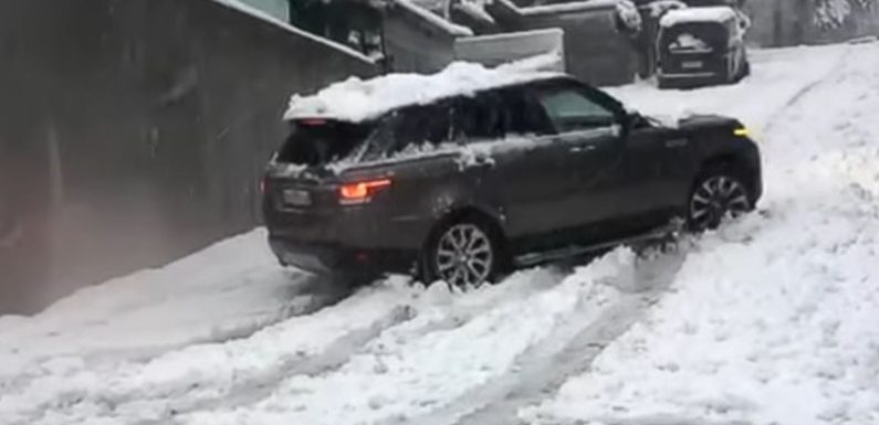 Range Rover ни со зимски пневматици не може да искачи мала нагорнина (видео)